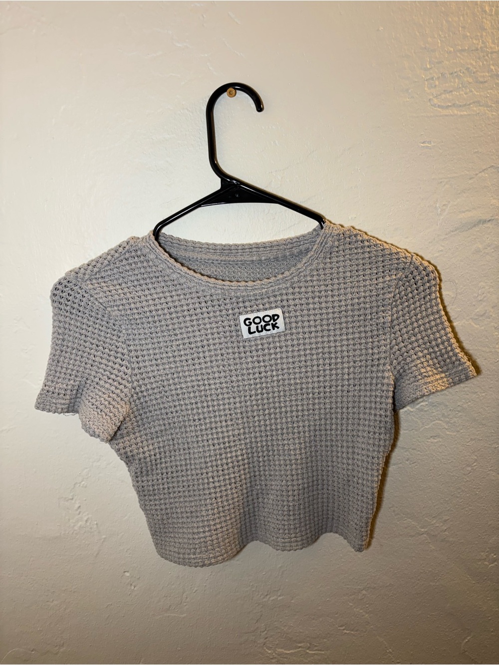 Gray Waffle Knit Crop Tee - Women